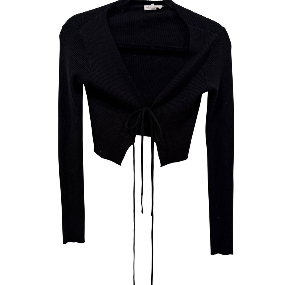 Mimosa Black Ribbed Tie Front Croppedโ Cardigan Sweater Small MT1039